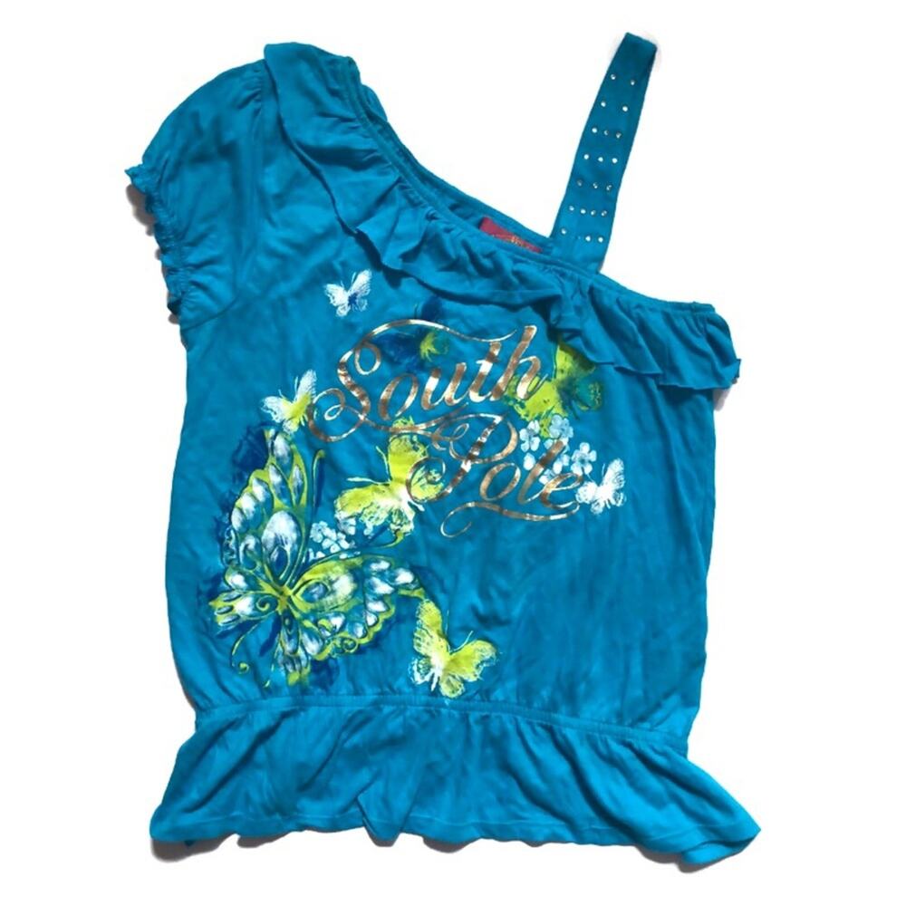 South Pole Butterfly Graphic Rhinestone One Shoulder Top Girls' Medium 10-12